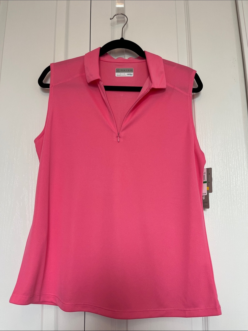 PGA Tour Hot Pink Sleeveless Zip Polo Tank Top